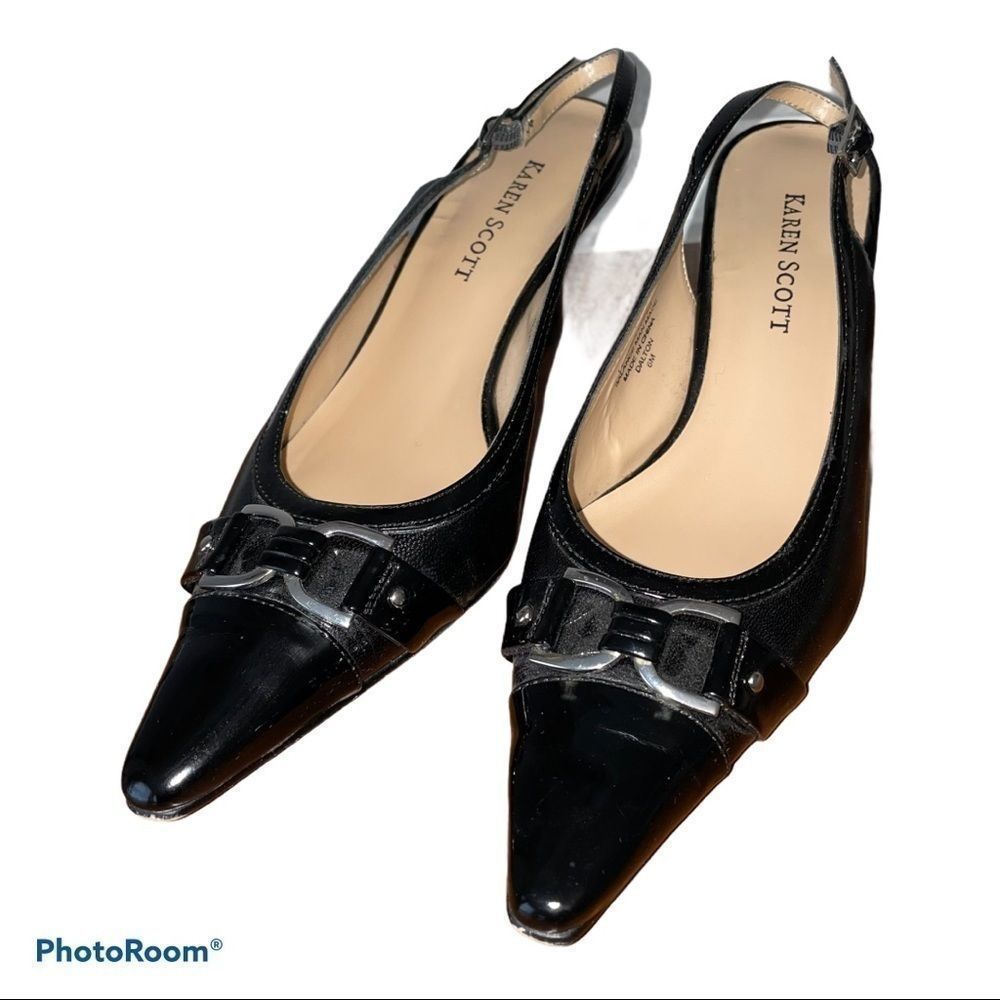 Karen Scott Leather Sling Back Black Heels 6
